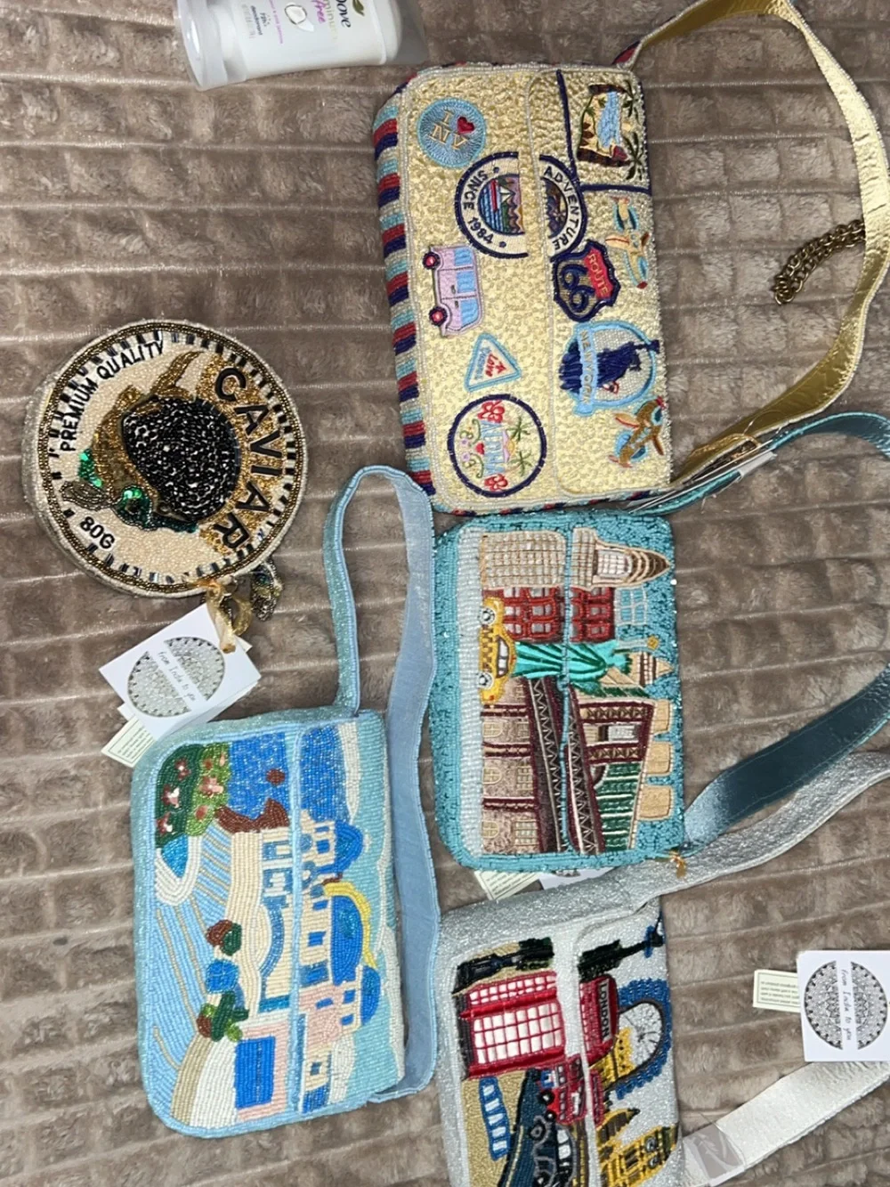 NWT from India to you - Beaded Caviar Novelty bag with gold chain strap